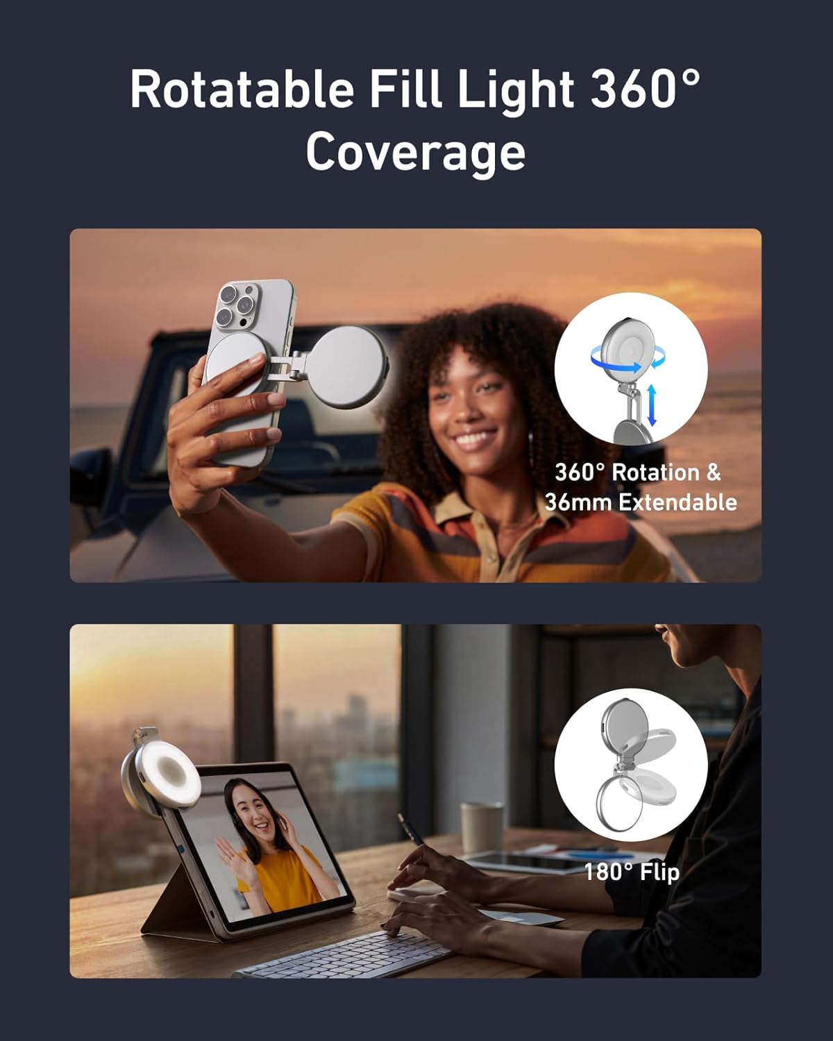 TELESIN Magnetic Phone Mirror Light