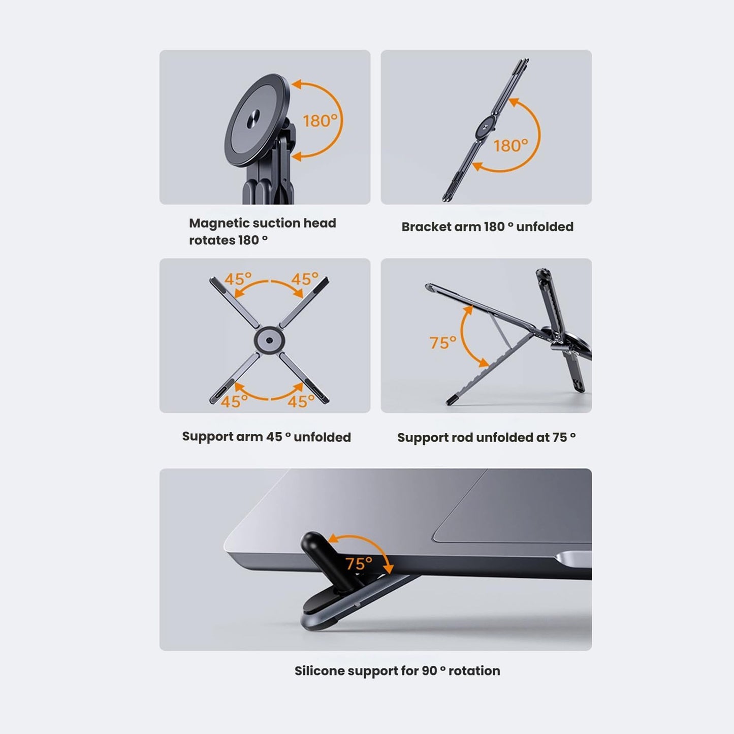 Magnetic foldable laptop & phone stand