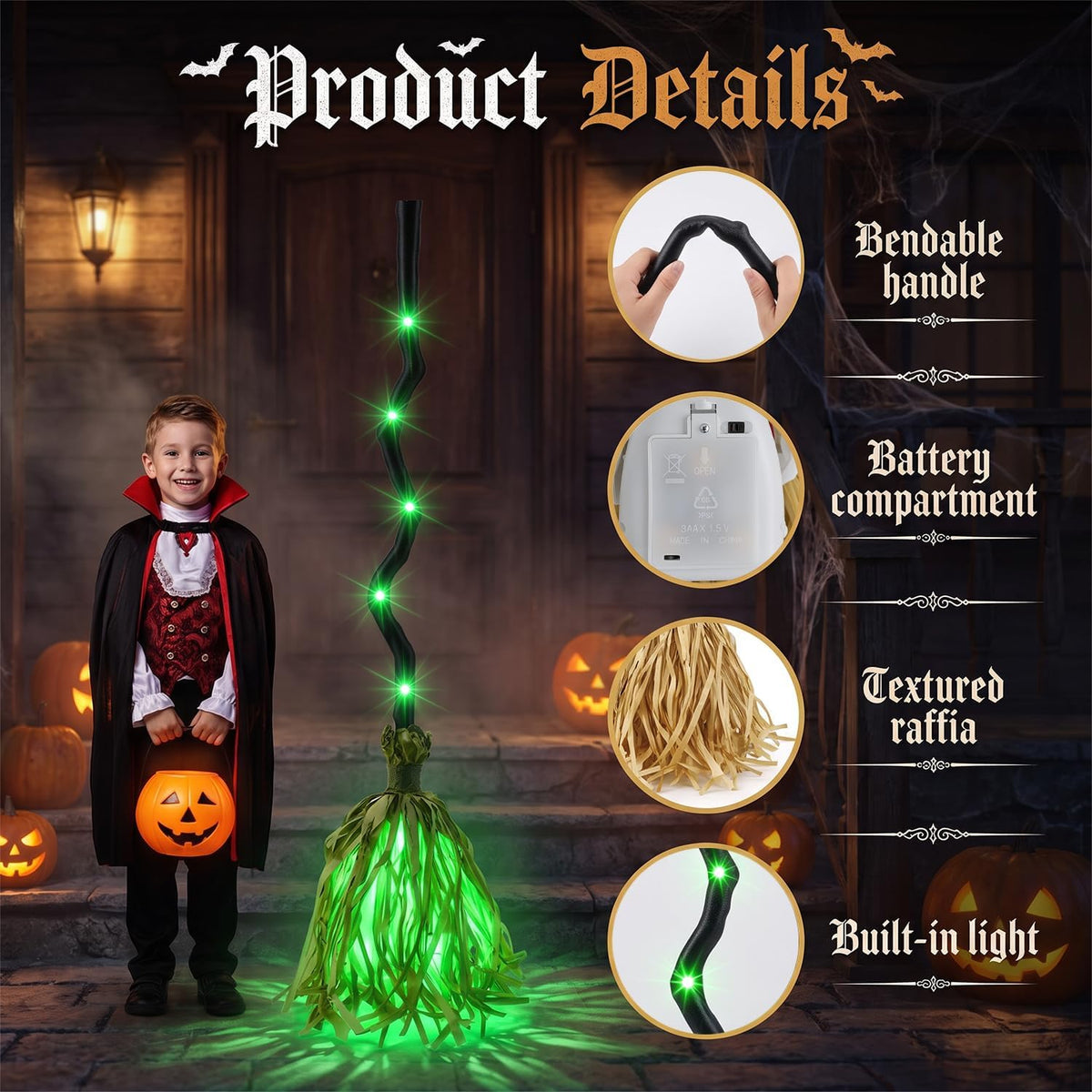 Halloween Animated Witch Lighted Broom