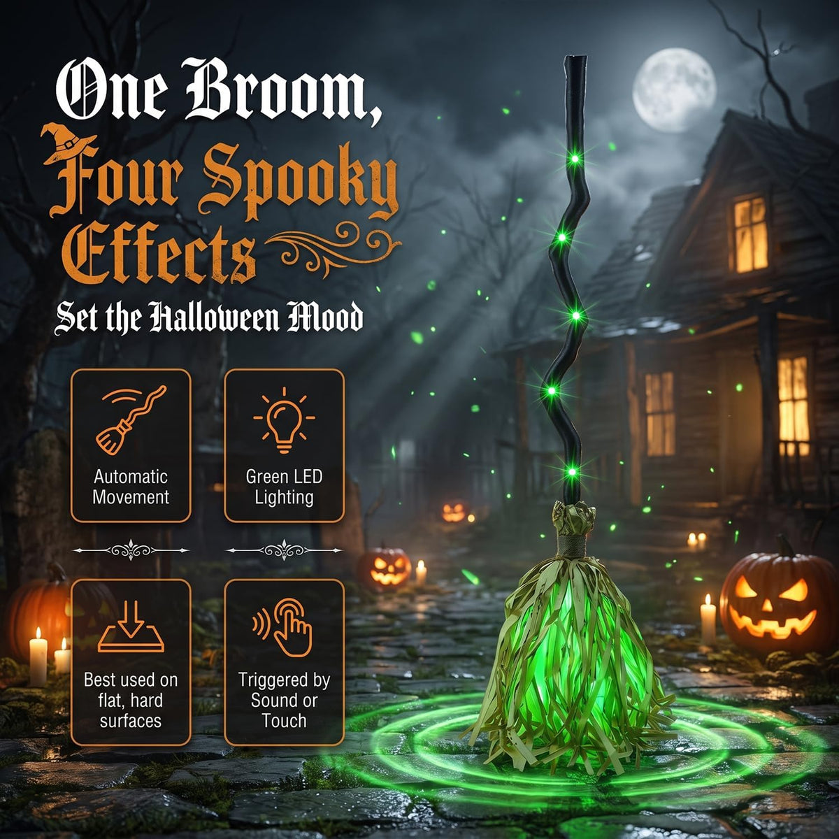 Halloween Animated Witch Lighted Broom